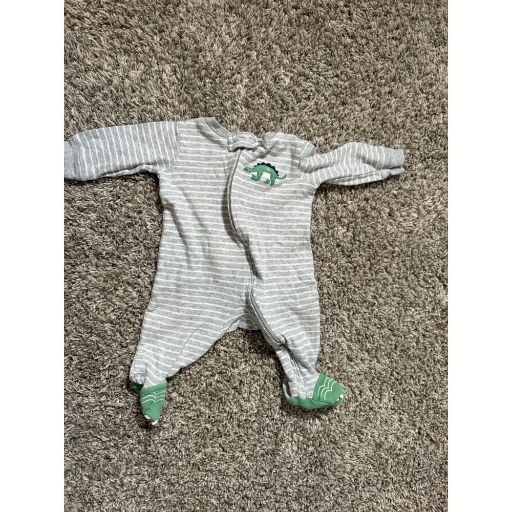 Carter's Dinosaur Sleep & Play Baby Bodysuit Gray Zip Pajama 3M